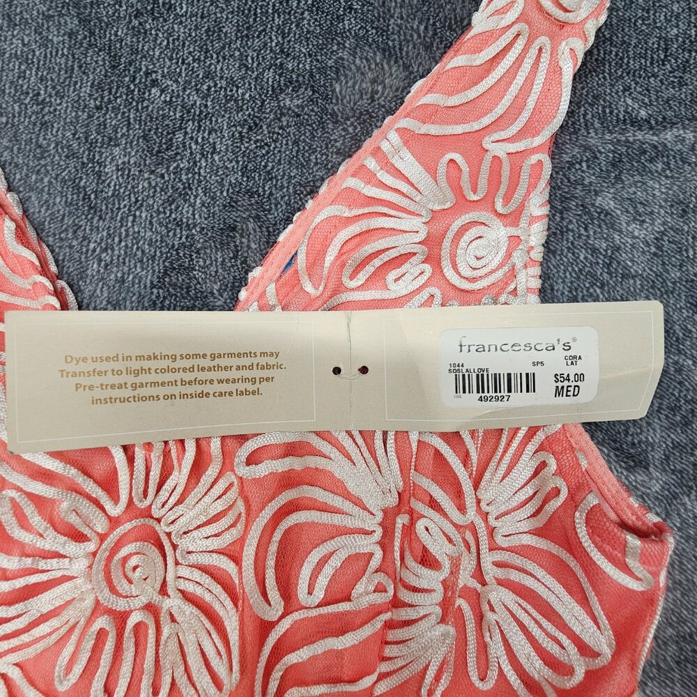 Buttons for Francescas Tank mini dress womens Medium ebrodered tulle coral - Picture 3 of 11